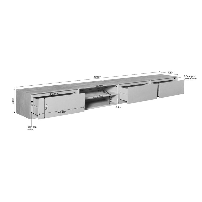 Zwevend tv meubel Ambiance Brown | 280 cm