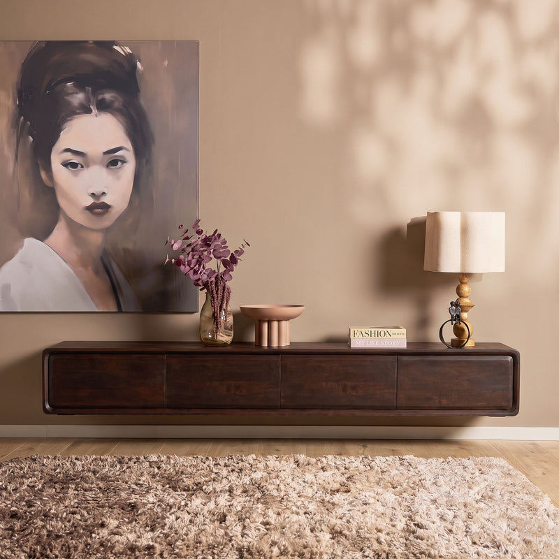 Zwevend tv meubel Allure | Mangohout | 4 deuren | Bruin 200 cm
