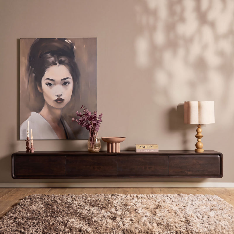 Zwevend tv meubel Allure | Mangohout | 4 deuren | Bruin 240 cm