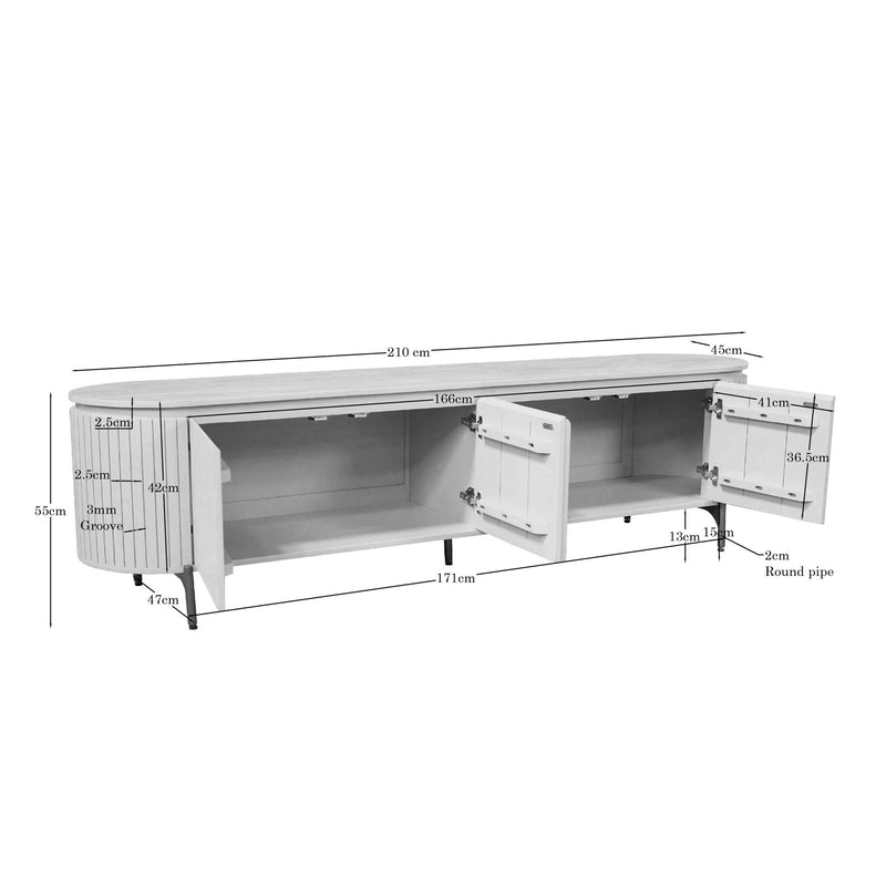 Tv meubel Solana | 4 deuren | Zand Mangohout 210 cm