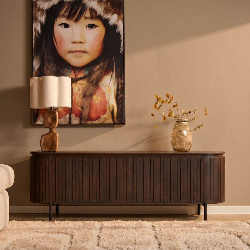Tv meubel Solana Bruin | 3 deuren | Mangohout 165 cm
