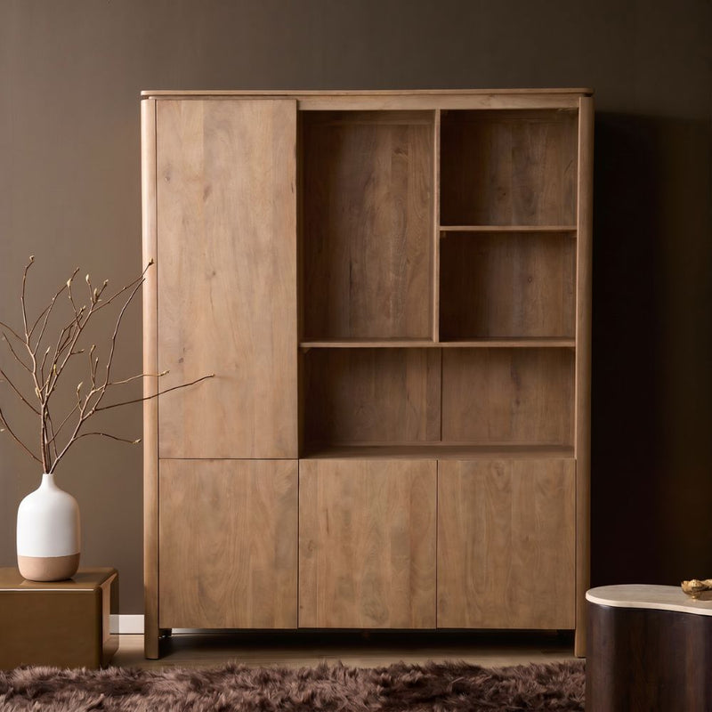 Vakkenkast Dallas Naturel | Mangohout | 4 deuren | 4 vakken | XL 160 cm