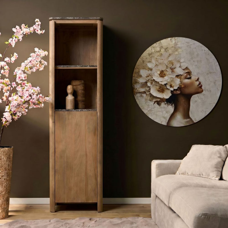 Boekenkast Dallas | Mangohout | 1 deur | 2 vakken | Naturel 55 cm