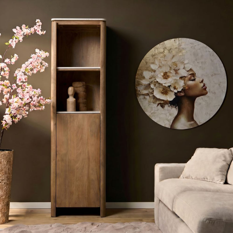 Boekenkast Dallas | Mangohout | 1 deur | 2 vakken | Naturel 55 cm