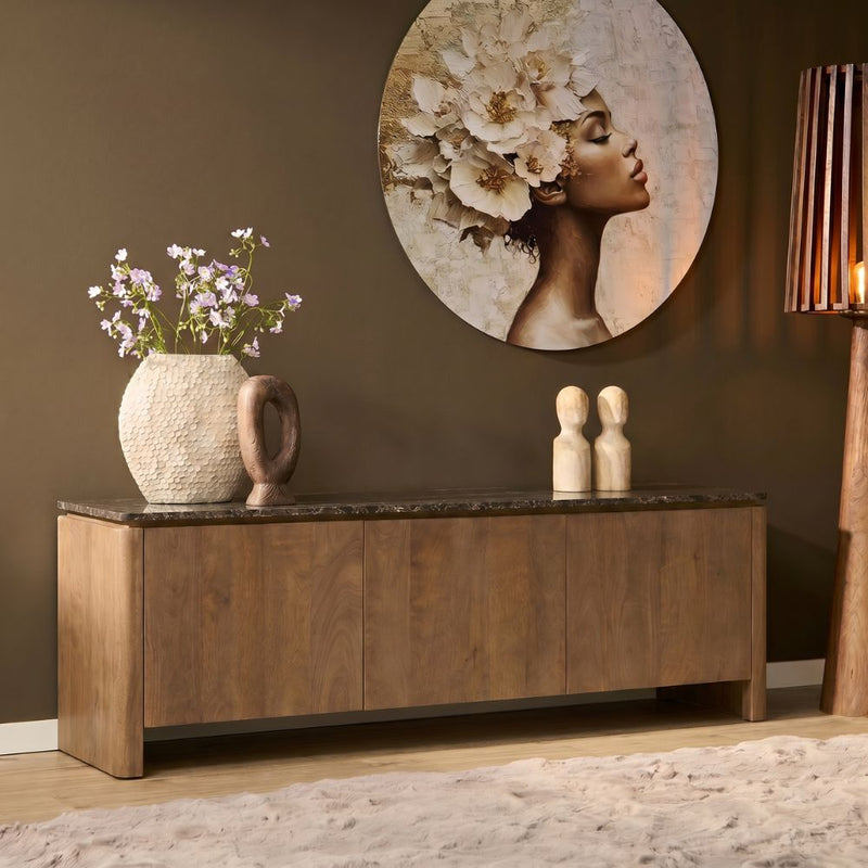 Tv meubel Dallas | Mangohout | 3 deuren | Naturel 165 cm