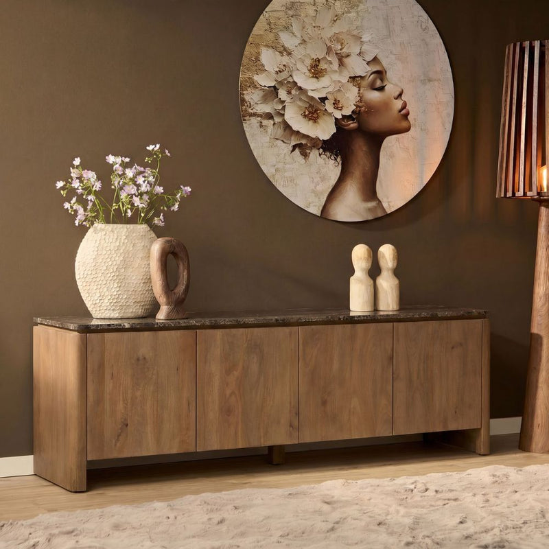 Tv meubel Dallas | Mangohout | 4 deuren | Naturel 210 cm