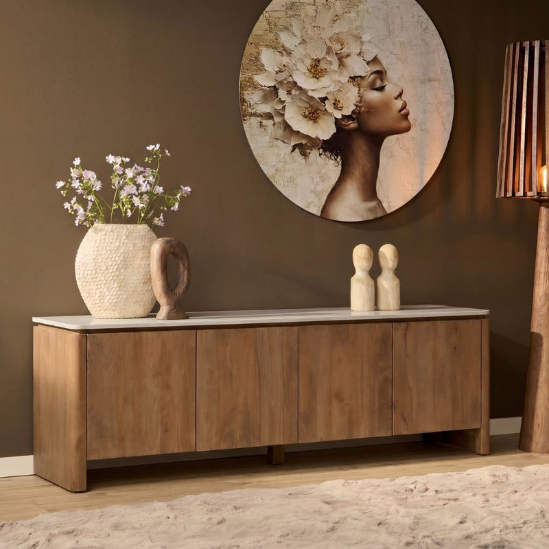 Tv meubel Dallas | Mangohout | 4 deuren | Naturel 210 cm