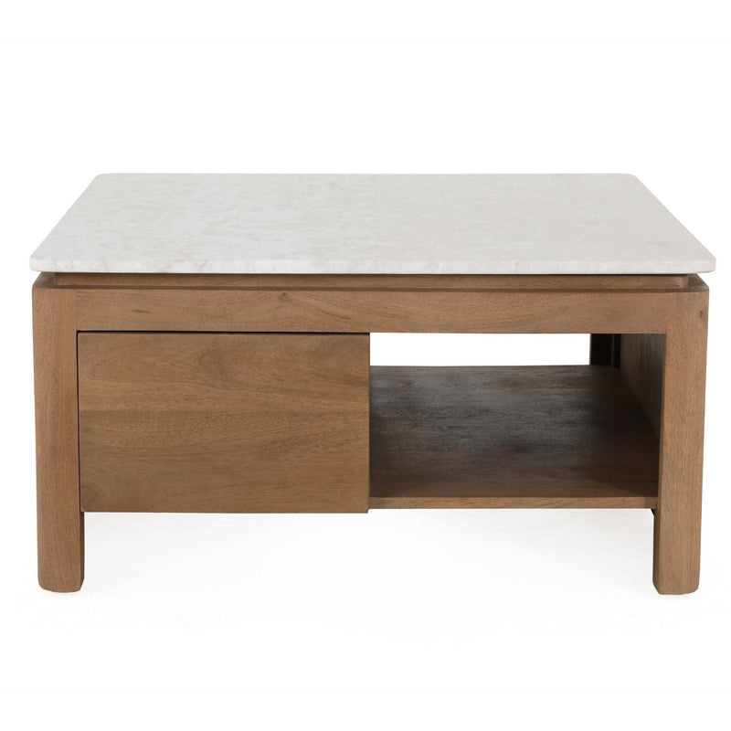 Vierkante Dallas | Mangohout | 1 lade | Salontafel Naturel 80 cm