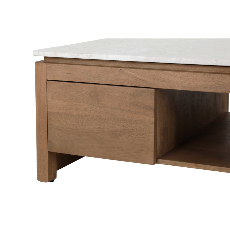 Vierkante Dallas | Mangohout | 1 lade | Salontafel Naturel 80 cm