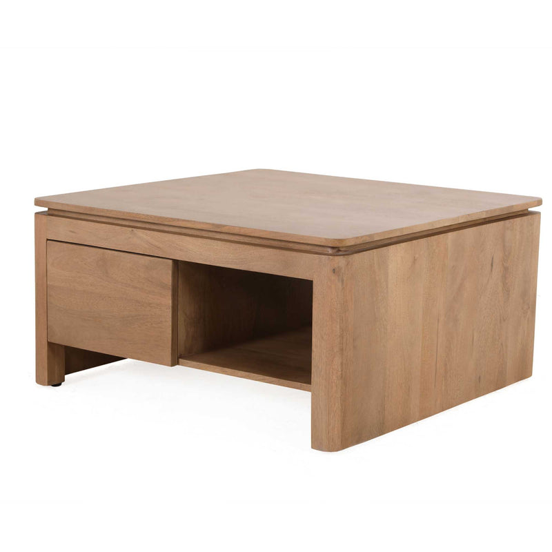 Vierkante Dallas | Mangohout | 1 lade | Salontafel Naturel 80 cm