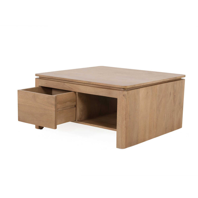 Vierkante Dallas | Mangohout | 1 lade | Salontafel Naturel 80 cm