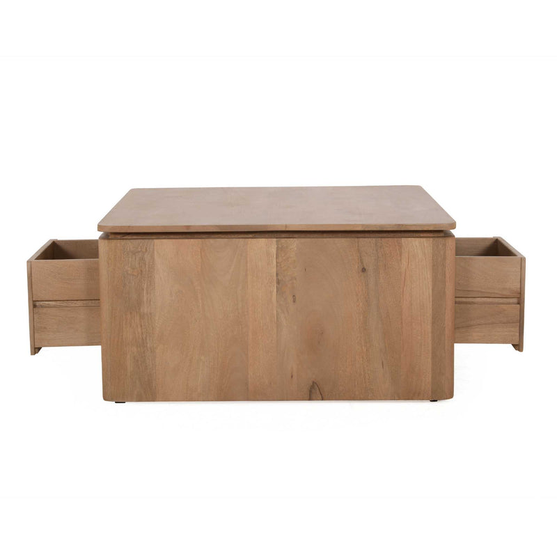 Vierkante Dallas | Mangohout | 1 lade | Salontafel Naturel 80 cm