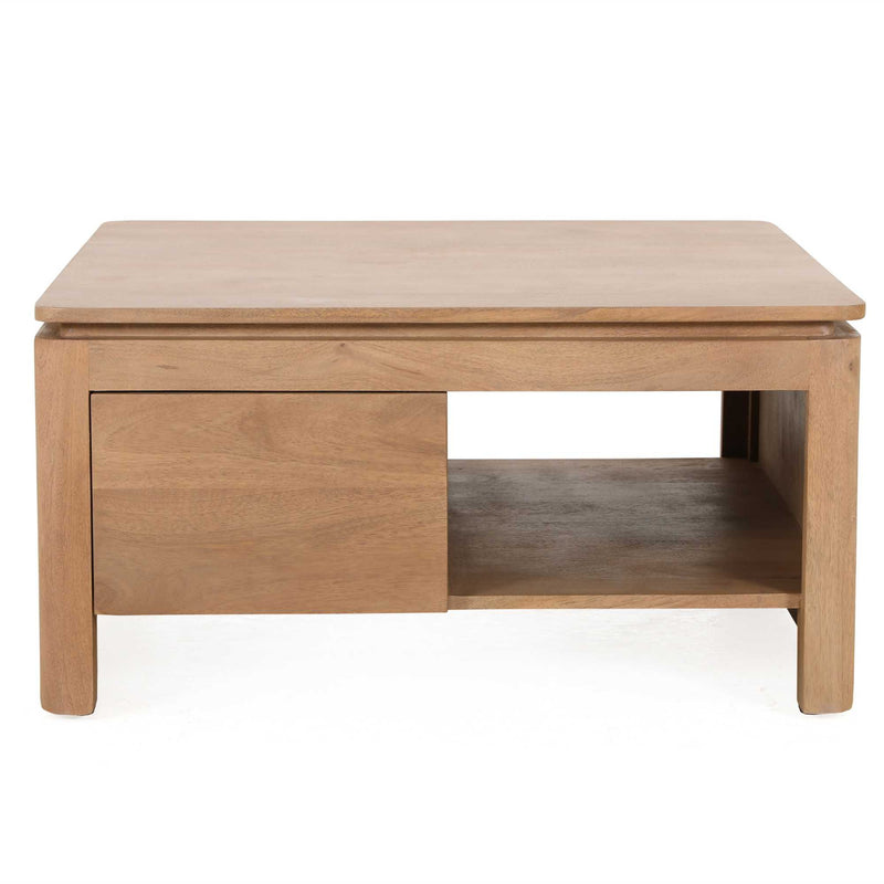 Vierkante Dallas | Mangohout | 1 lade | Salontafel Naturel 80 cm