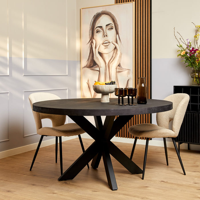 Eettafel Sydney Black | Mangohout | Rond | Matrixpoot | 140cm