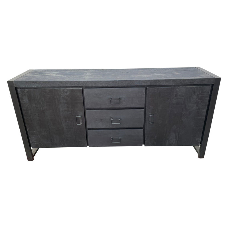 Dressoir Boaz Black | Mangohout | Zwart | 2 deuren | 3 lades | 160 x 80 cm | 160 cm