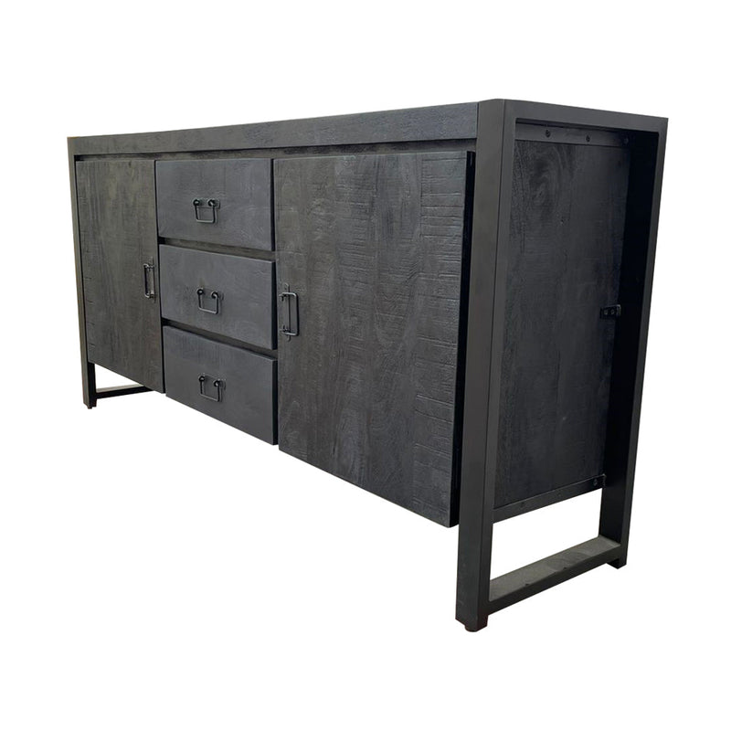 Dressoir Boaz Black | Mangohout | Zwart | 2 deuren | 3 lades | 160 x 80 cm | 160 cm