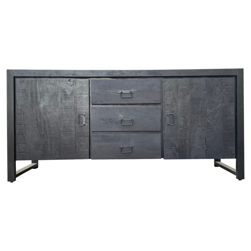 Dressoir Boaz Black | Mangohout | Zwart | 2 deuren | 3 lades | 160 x 80 cm | 160 cm