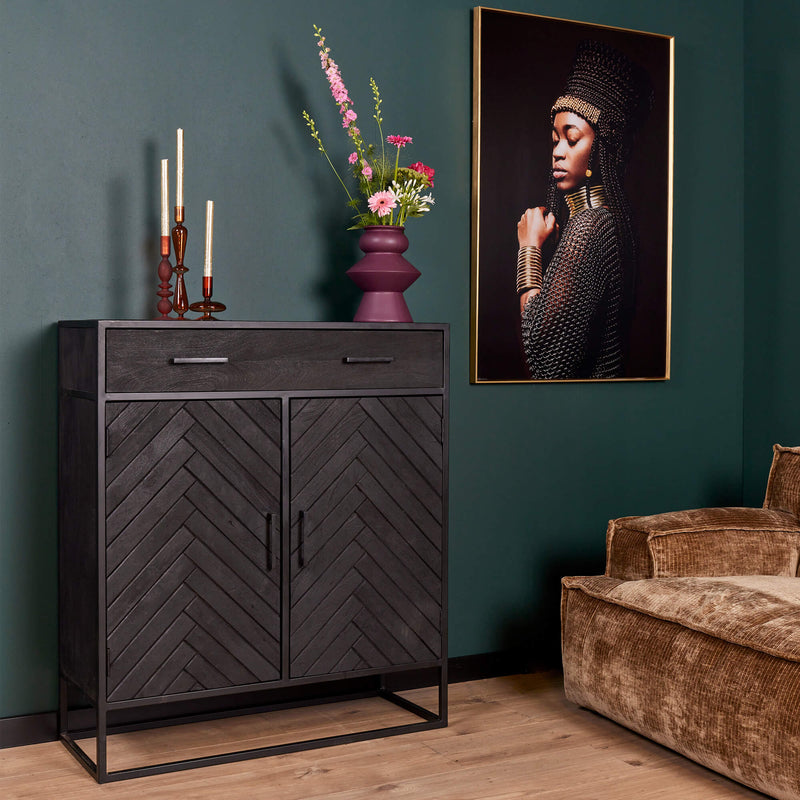 Kabinet New York | Mangohout | Zwart | 2 deuren | 1 lade | 100 x 115 cm