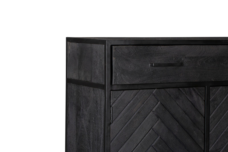 Kabinet New York | Mangohout | Zwart | 2 deuren | 1 lade | 100 x 115 cm
