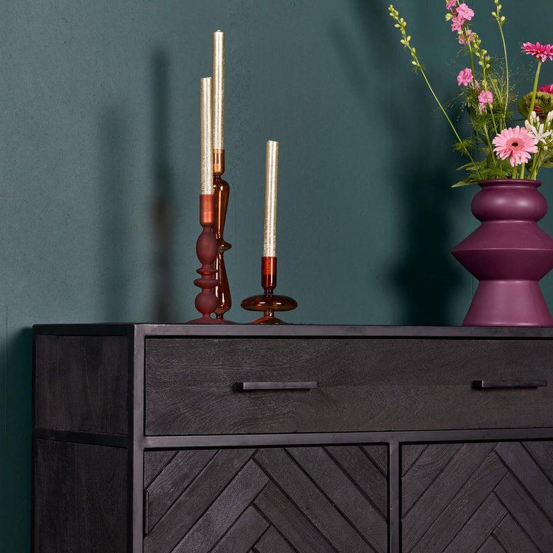 Kabinet New York | Mangohout | Zwart | 2 deuren | 1 lade | 100 x 115 cm