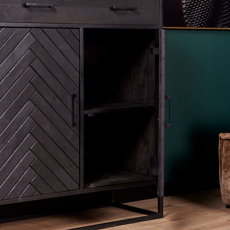 Kabinet New York | Mangohout | Zwart | 2 deuren | 1 lade | 100 x 115 cm