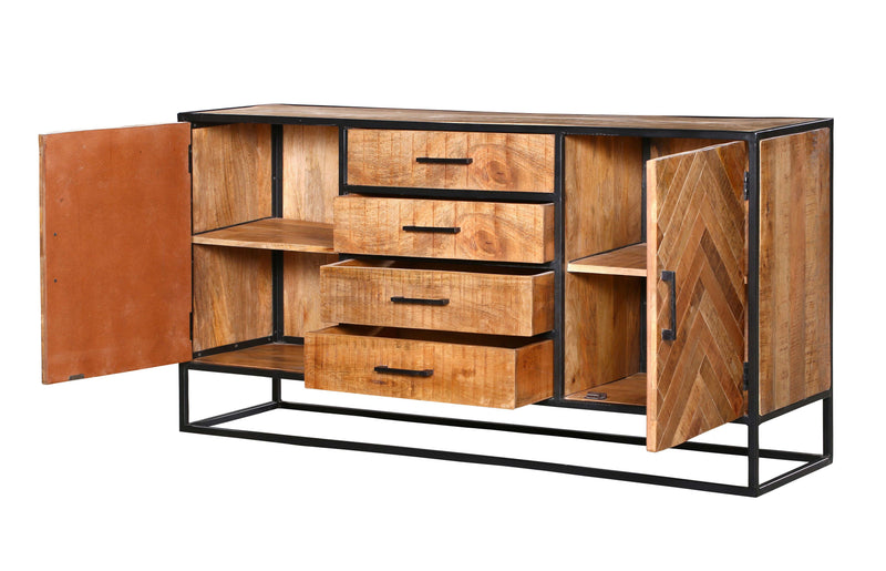 Dressoir Arlington | Mangohout | Zwart | 2 deuren | 4 laden | 165 x 85 cm