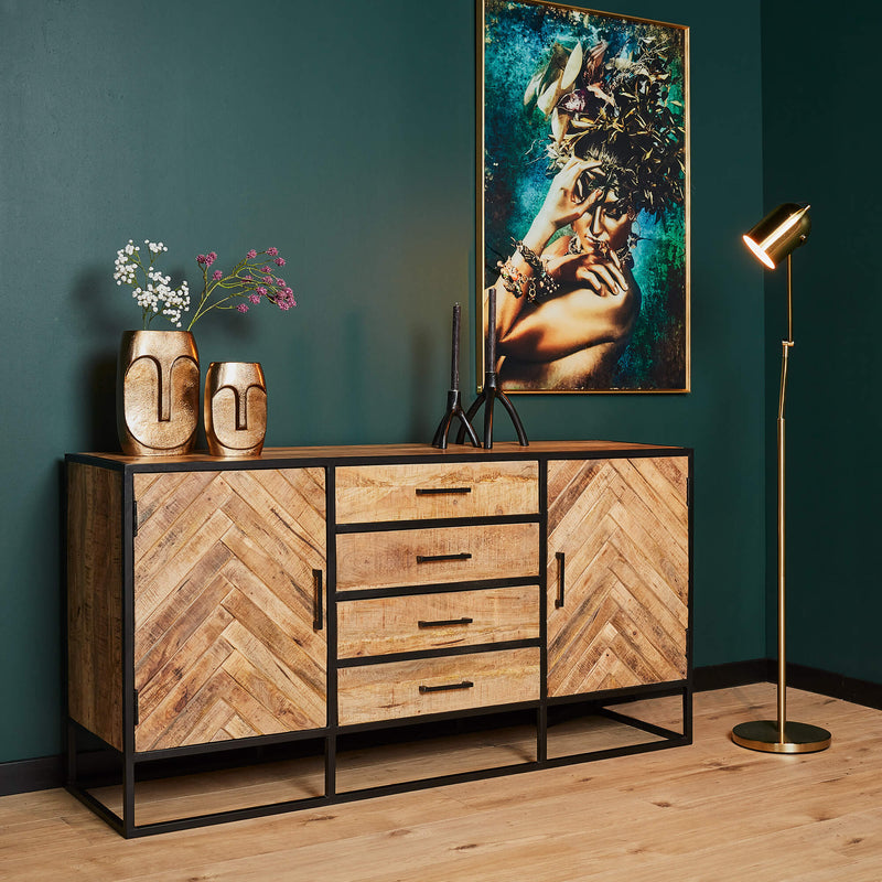 Dressoir Arlington | Mangohout | Zwart | 2 deuren | 4 laden | 165 x 85 cm