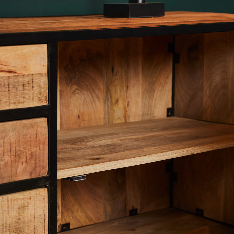 Dressoir Arlington | Mangohout | Zwart | 2 deuren | 4 laden | 210 x 75 cm