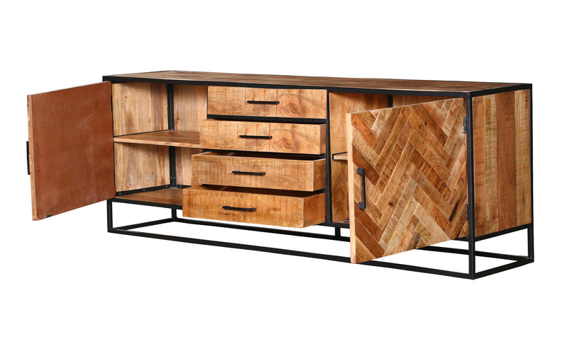 Dressoir Arlington | Mangohout | Zwart | 2 deuren | 4 laden | 210 x 75 cm