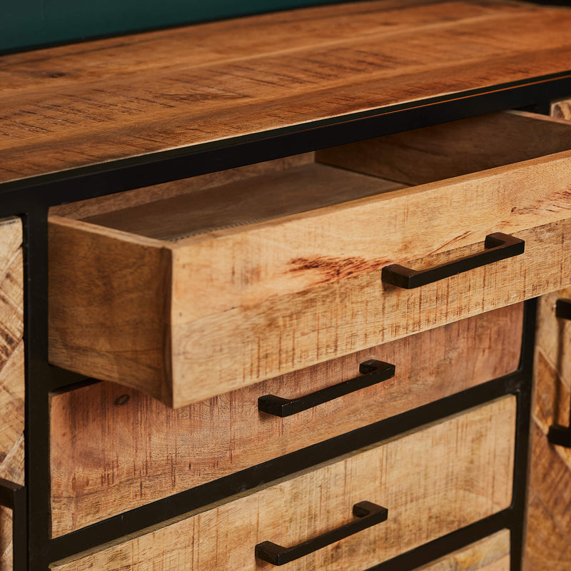 Dressoir Arlington | Mangohout | Zwart | 2 deuren | 4 laden | 210 x 75 cm