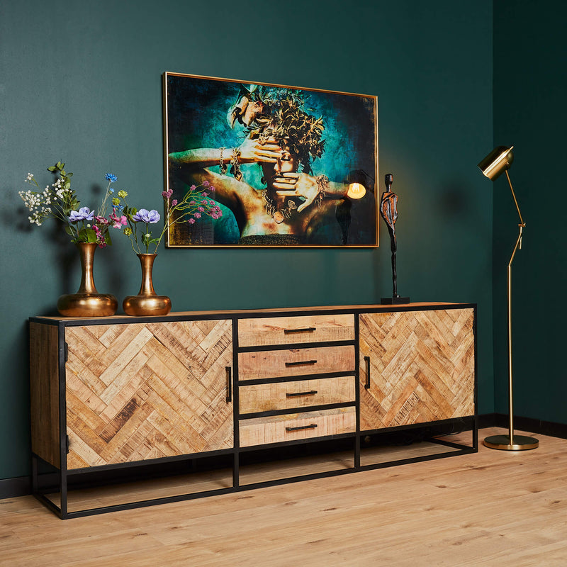 Dressoir Arlington | Mangohout | Zwart | 2 deuren | 4 laden | 210 x 75 cm