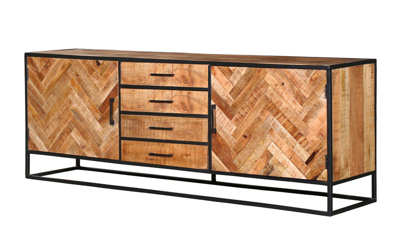 Dressoir Arlington | Mangohout | Zwart | 2 deuren | 4 laden | 210 x 75 cm