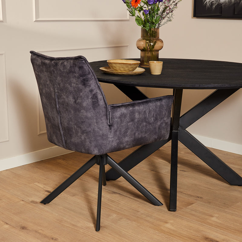 Eetkamerstoel Melton Velvet | Antraciet | Met armleuning