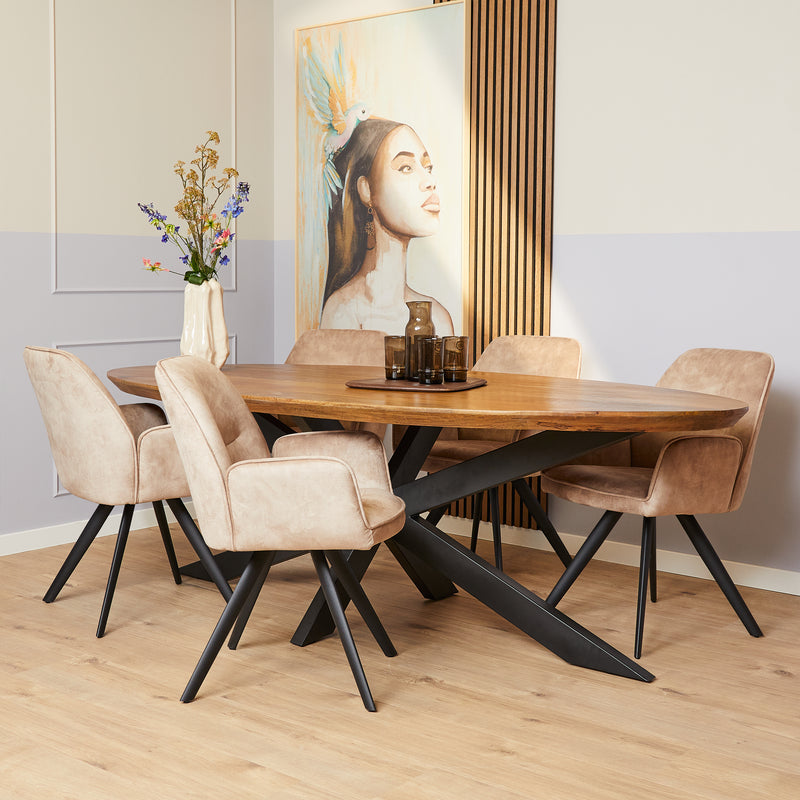 Eettafel Brandy | Mangohout | Ovaal | Matrixpoot | 210x100cm