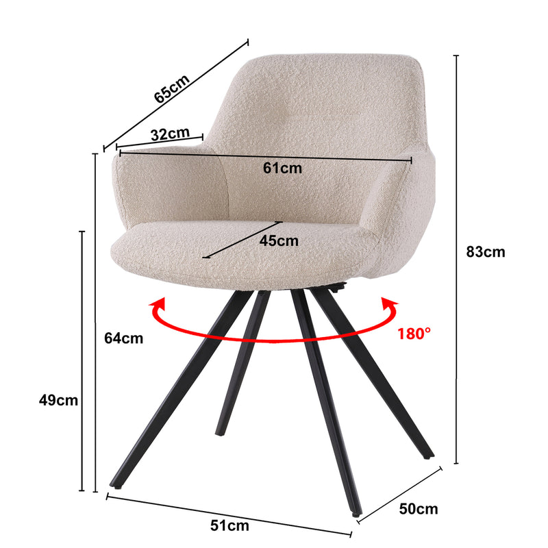 Eetkamerstoel Doreen | Draaipoot 180° | Boucle Beige
