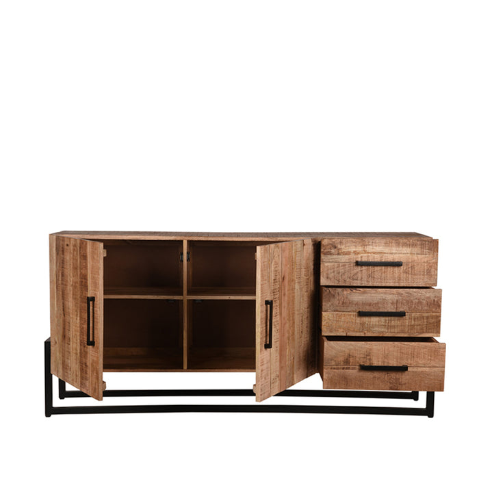 Dressoir Bolivia | Mangohout | 2 deuren | 3 lades | 4 vakken | Rough