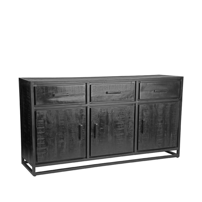 Dressoir Chili | Mangohout | 3 deuren | 3 lades | 6 vakken | Zwart