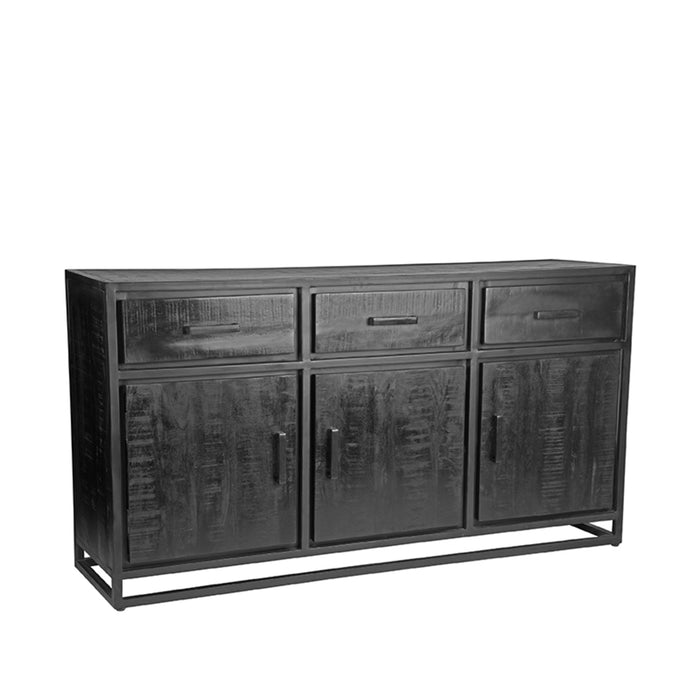 Dressoir Chili | Mangohout | 3 deuren | 3 lades | 6 vakken | Zwart