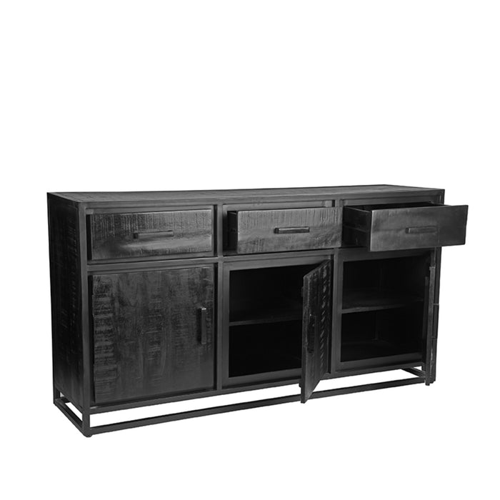 Dressoir Chili | Mangohout | 3 deuren | 3 lades | 6 vakken | Zwart