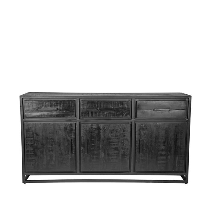 Dressoir Chili | Mangohout | 3 deuren | 3 lades | 6 vakken | Zwart