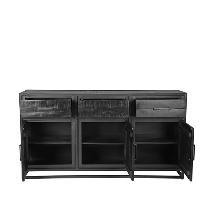 Dressoir Chili | Mangohout | 3 deuren | 3 lades | 6 vakken | Zwart