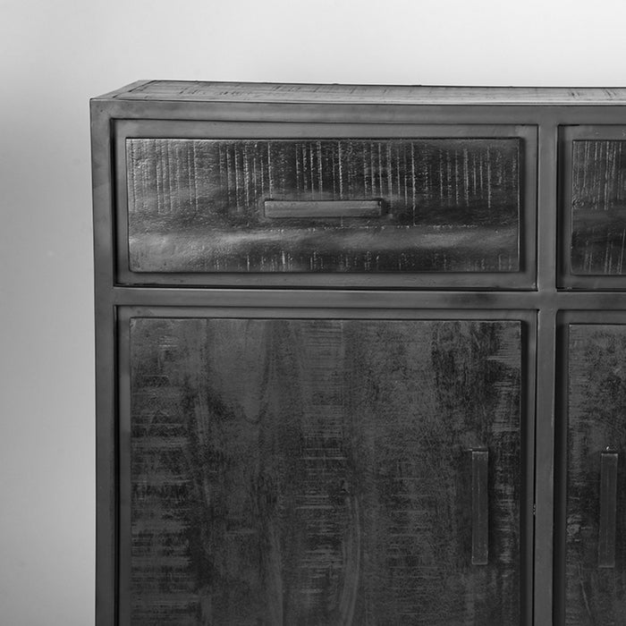 Dressoir Chili | Mangohout | 3 deuren | 3 lades | 6 vakken | Zwart