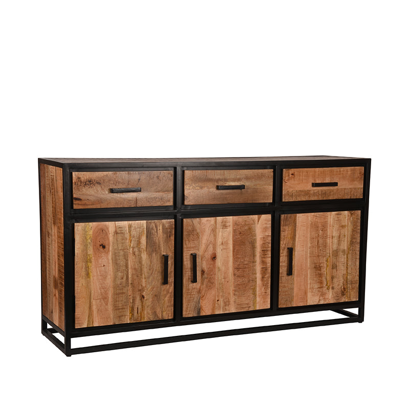 Dressoir Tampa | Mangohout | 3 deuren | 3 lades | 6 vakken | Rough