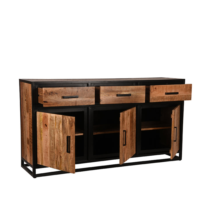 Dressoir Tampa | Mangohout | 3 deuren | 3 lades | 6 vakken | Rough