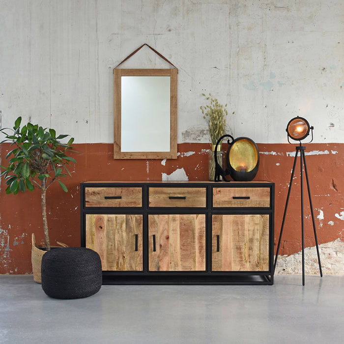Dressoir Tampa | Mangohout | 3 deuren | 3 lades | 6 vakken | Rough