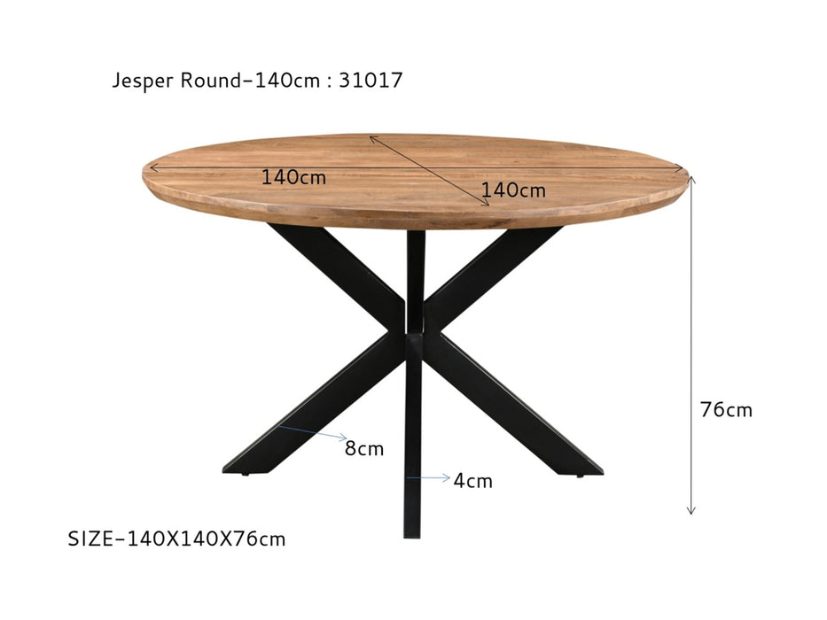Eettafel Jesper | Mangohout | Rond | Matrixpoot | 140cm