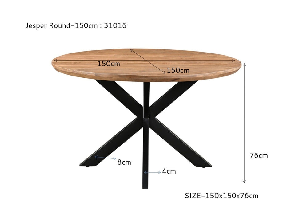 Eettafel Jesper | Mangohout | Rond | Matrixpoot | 150cm