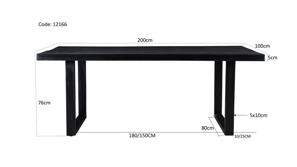 Eettafel Kala Black | Mangohout | Rechthoek | 200 cm