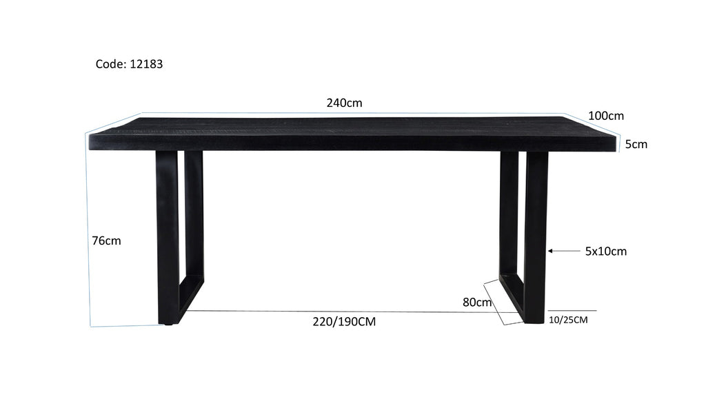 Eettafel Kala Black | Mangohout | Rechthoek | 240 cm