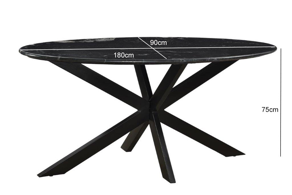 Eettafel Spider Black | Marmer | Ovaal | 180cm